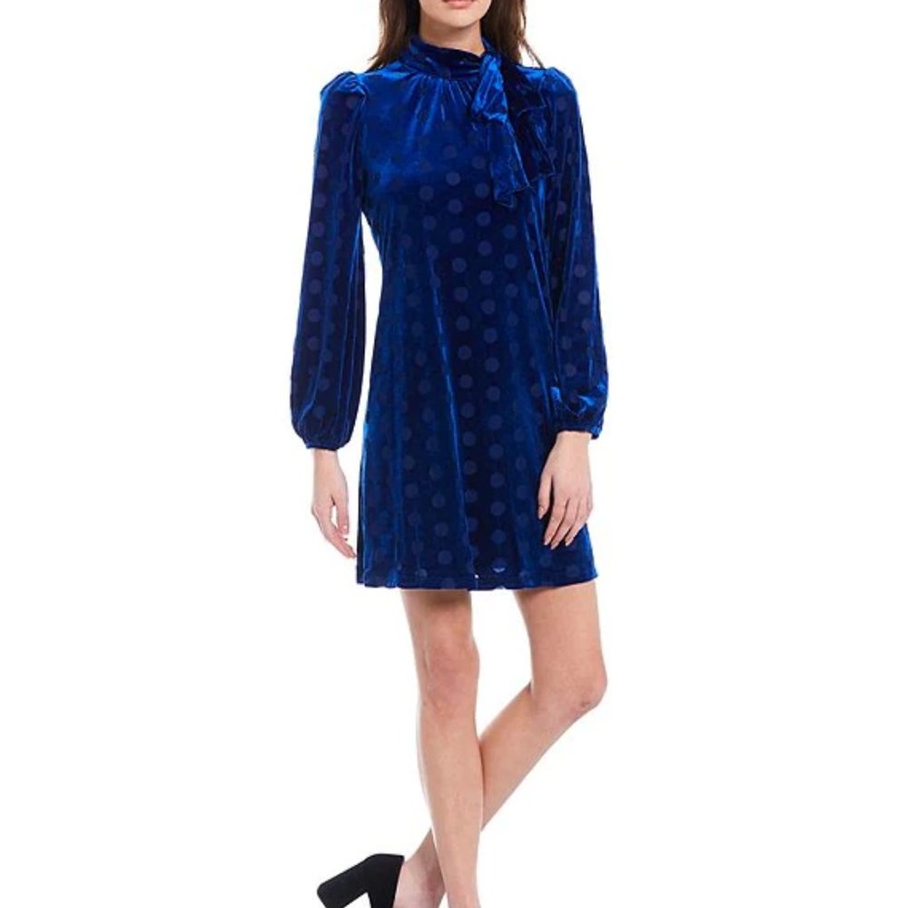 Calvin Klein Burnout Velvet Tie Neck Swing Dress NWOT
